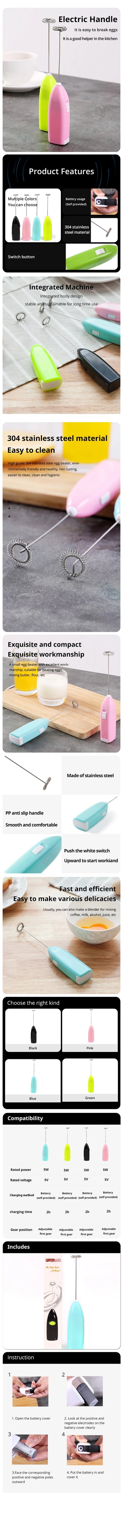 Electric Milk Frother - Battery Powered Handheld Stainless Steel Mini Blender - ZOOMNSTORE