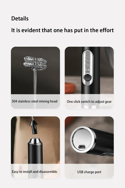 Electric Milk Frother - Mini Handheld Wireless USB Rechargeable Milk Whisk - ZOOMNSTORE