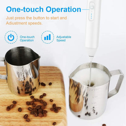 Electric Milk Frother - Mini Handheld Wireless USB Rechargeable Type-C Whisk - ZOOMNSTORE