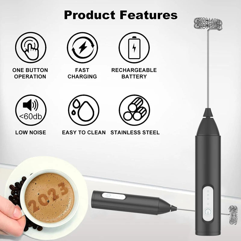Electric Milk Frother - Mini Handheld Wireless USB Rechargeable Type-C Whisk - ZOOMNSTORE