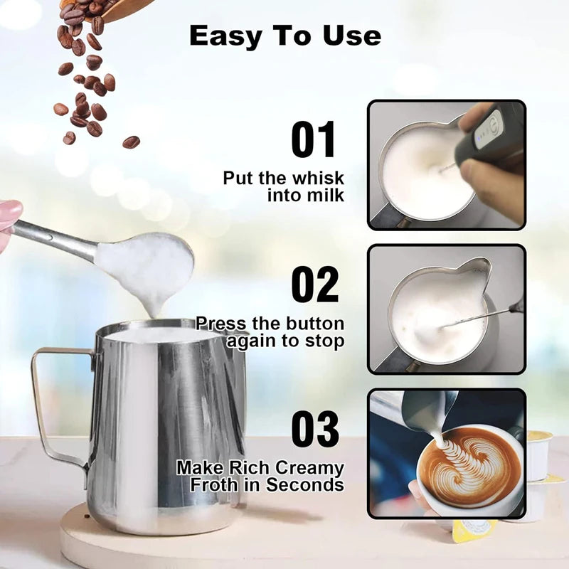 Electric Milk Frother - Mini Handheld Wireless USB Rechargeable Type-C Whisk - ZOOMNSTORE