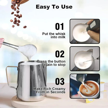 Electric Milk Frother - Mini Handheld Wireless USB Rechargeable Type-C Whisk - ZOOMNSTORE