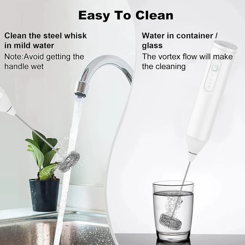 Electric Milk Frother - Mini Handheld Wireless USB Rechargeable Type-C Whisk - ZOOMNSTORE