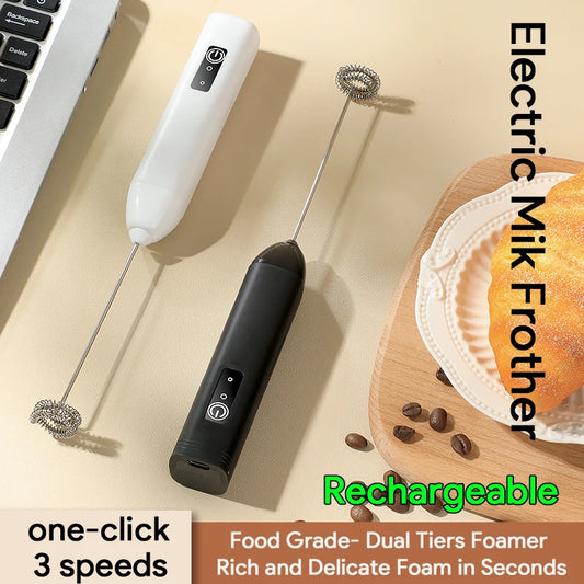 Electric Milk Frother USB Rechargeable 3 Speed Milk Frother Foam Maker Wand - ZOOMNSTORE