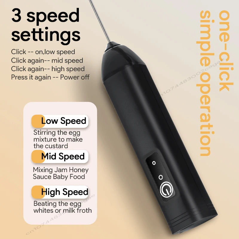 Electric Milk Frother USB Rechargeable 3 Speed Milk Frother Foam Maker Wand - ZOOMNSTORE