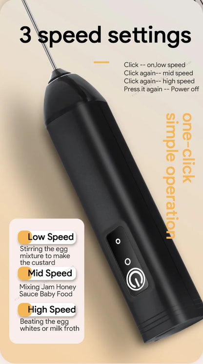 Electric Milk Frother USB Rechargeable 3 Speed Milk Frother Foam Maker Wand - ZOOMNSTORE