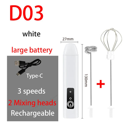 Electric Milk Frother USB Rechargeable 3 Speed Milk Frother Foam Maker Wand - ZOOMNSTORE