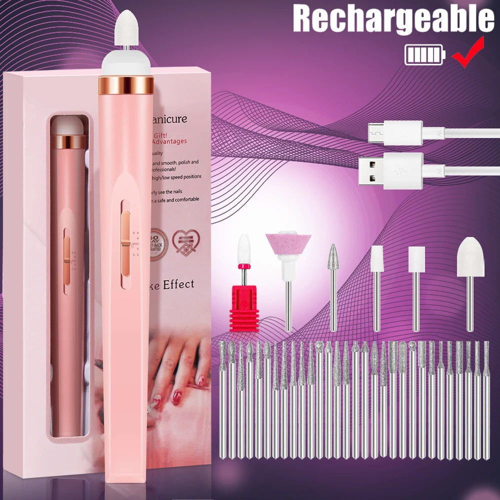 Electric Nail Drill – Portable Manicure Set with USB Charge | Adjustable Speed Gel Polisher - ZOOMNSTORE
