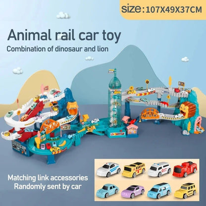 Electric Rail Car Dinosaur Building Parking Lot Adventure Racing Rail Car Toys Children Brain Mechanical Interactive Rail Cars - ZOOMNSTORE