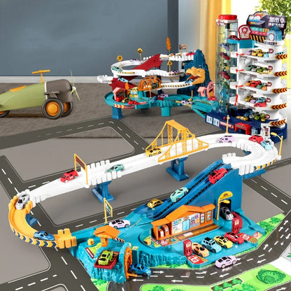 Electric Rail Car Dinosaur Building Parking Lot Adventure Racing Rail Car Toys Children Brain Mechanical Interactive Rail Cars - ZOOMNSTORE