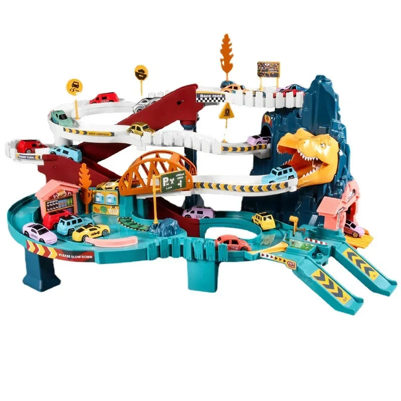 Electric Rail Car Dinosaur Building Parking Lot Adventure Racing Rail Car Toys Children Brain Mechanical Interactive Rail Cars - ZOOMNSTORE