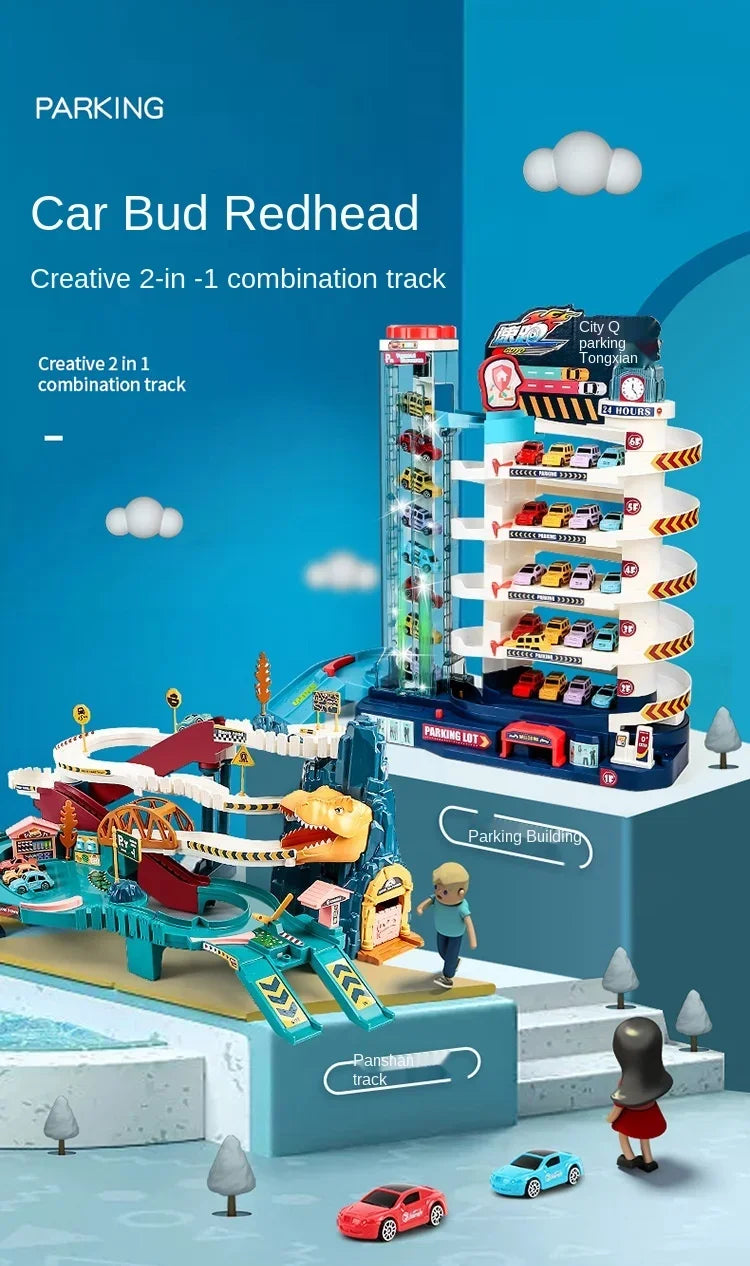 Electric Rail Car Dinosaur Building Parking Lot Adventure Racing Rail Car Toys Children Brain Mechanical Interactive Rail Cars - ZOOMNSTORE
