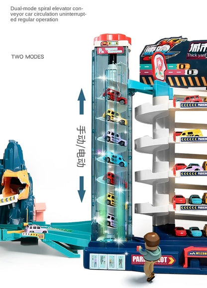 Electric Rail Car Dinosaur Building Parking Lot Adventure Racing Rail Car Toys Children Brain Mechanical Interactive Rail Cars - ZOOMNSTORE