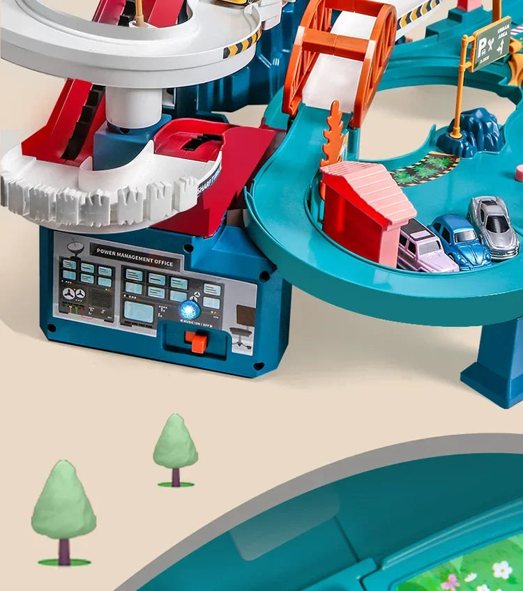 Electric Rail Car Dinosaur Building Parking Lot Adventure Racing Rail Car Toys Children Brain Mechanical Interactive Rail Cars - ZOOMNSTORE
