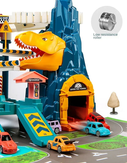 Electric Rail Car Dinosaur Building Parking Lot Adventure Racing Rail Car Toys Children Brain Mechanical Interactive Rail Cars - ZOOMNSTORE