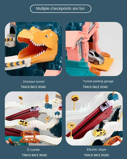 Electric Rail Car Dinosaur Building Parking Lot Adventure Racing Rail Car Toys Children Brain Mechanical Interactive Rail Cars - ZOOMNSTORE