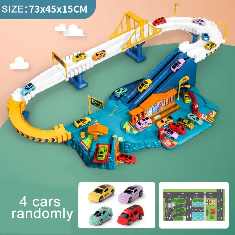 Electric Rail Car Dinosaur Building Parking Lot Adventure Racing Rail Car Toys Children Brain Mechanical Interactive Rail Cars - ZOOMNSTORE