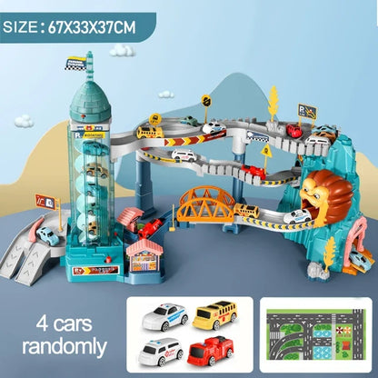Electric Rail Car Dinosaur Building Parking Lot Adventure Racing Rail Car Toys Children Brain Mechanical Interactive Rail Cars - ZOOMNSTORE