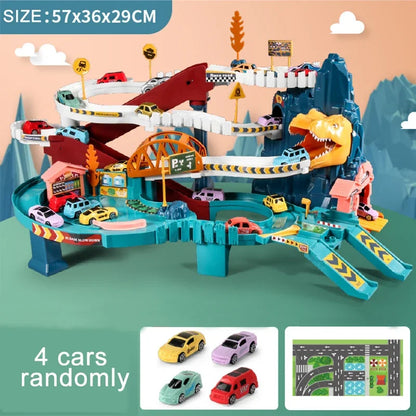 Electric Rail Car Dinosaur Building Parking Lot Adventure Racing Rail Car Toys Children Brain Mechanical Interactive Rail Cars - ZOOMNSTORE