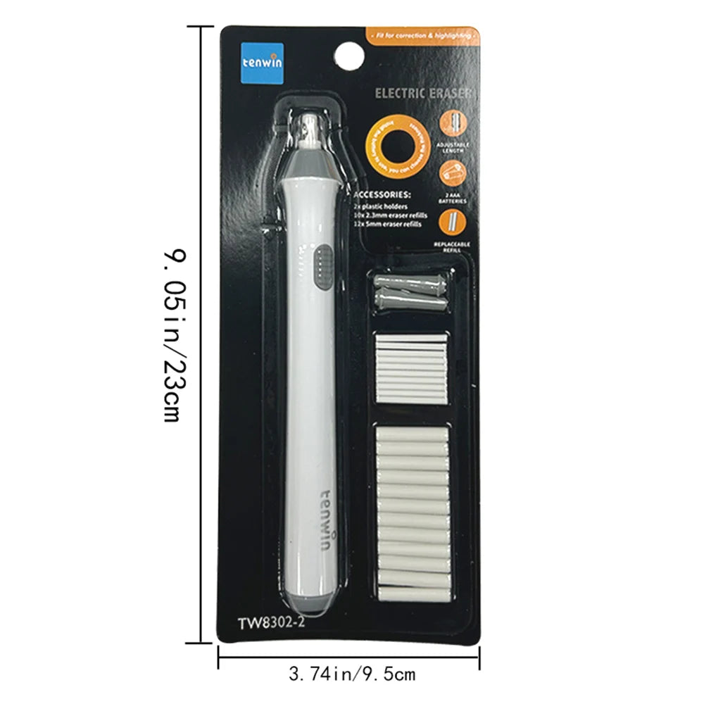 Tenwin Adjustable Electric Rubber Eraser with Rubber Refills Battery Power for Sketch Drawing Erasing School Stationery Supplies - ZOOMNSTORE