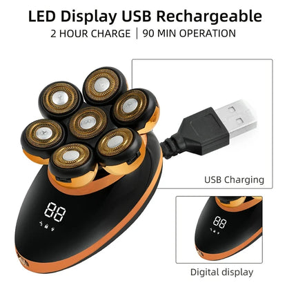 Mens 7D Electric Shaver - WetDry Beard Trimmer with LCD Display - ZOOMNSTORE