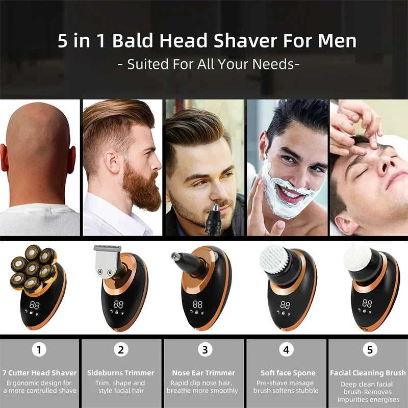 Mens 7D Electric Shaver - WetDry Beard Trimmer with LCD Display - ZOOMNSTORE