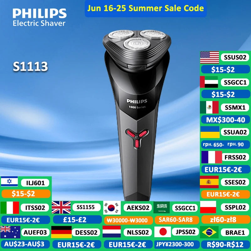 Philips S1113 Electric Shaver - USB Rechargeable Stainless Steel Razor with PowerCut Blades - ZOOMNSTORE
