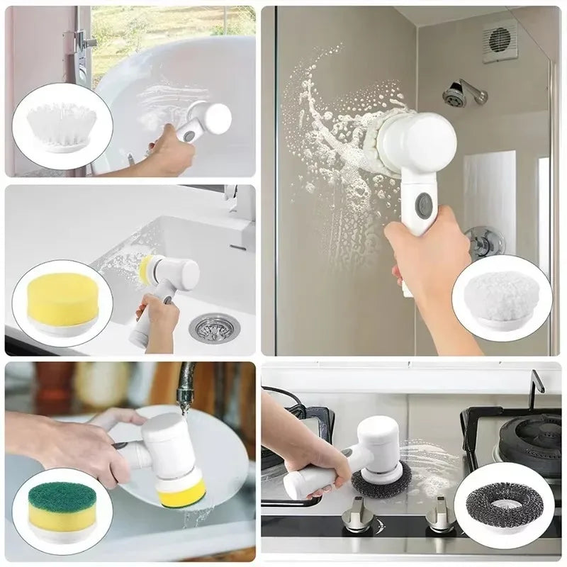 Cordless Electric Spin Scrubber - 5-in-1 Cleaning Brush with Adjustable Handle and 5 Brush Heads - ZOOMNSTORE