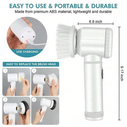 Cordless Electric Spin Scrubber - 5-in-1 Cleaning Brush with Adjustable Handle and 5 Brush Heads - ZOOMNSTORE