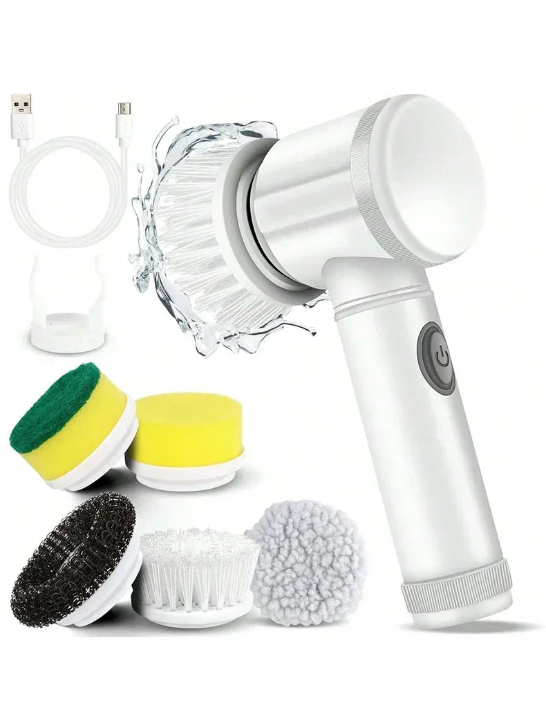 Cordless Electric Spin Scrubber - 5-in-1 Cleaning Brush with Adjustable Handle and 5 Brush Heads - ZOOMNSTORE