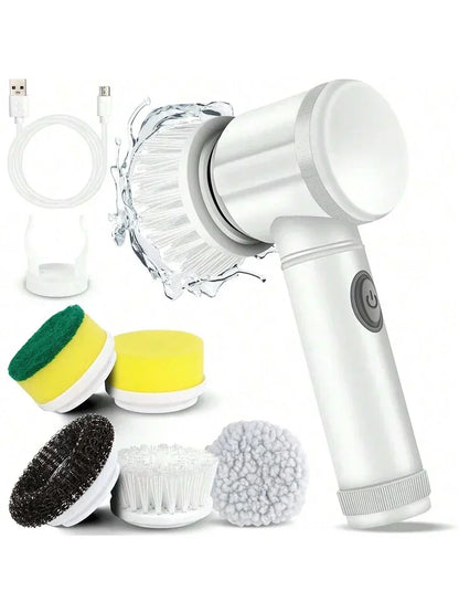 Cordless Electric Spin Scrubber - 5-in-1 Cleaning Brush with Adjustable Handle and 5 Brush Heads - ZOOMNSTORE