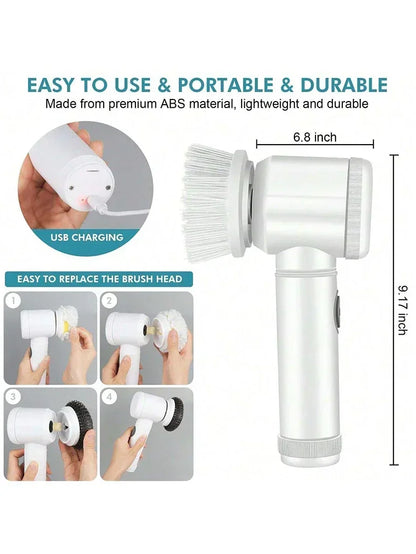 Cordless Electric Spin Scrubber - 5-in-1 Cleaning Brush with Adjustable Handle and 5 Brush Heads - ZOOMNSTORE