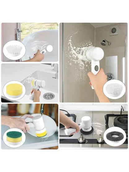 Cordless Electric Spin Scrubber - 5-in-1 Cleaning Brush with Adjustable Handle and 5 Brush Heads - ZOOMNSTORE