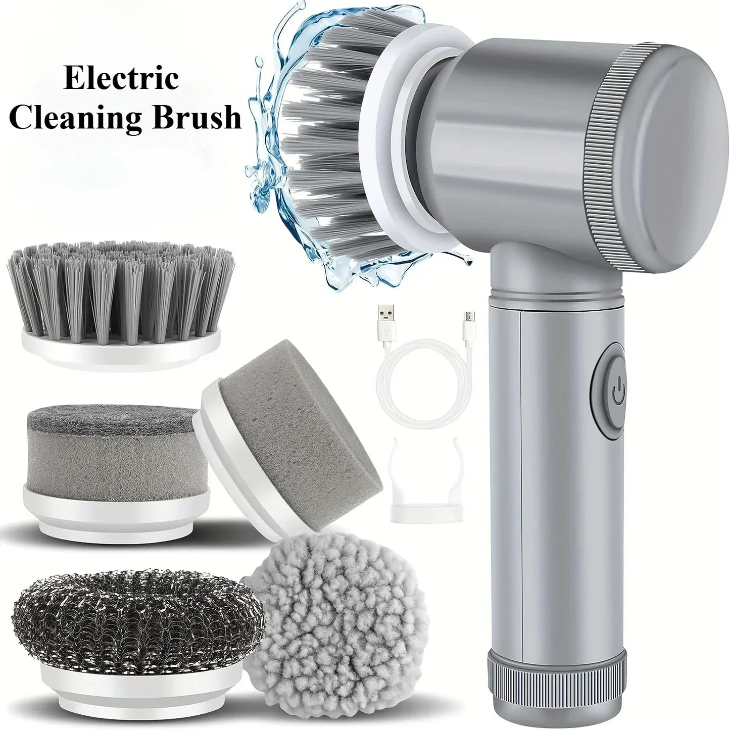 Cordless Electric Spin Scrubber - 5-in-1 Cleaning Brush with Adjustable Handle and 5 Brush Heads - ZOOMNSTORE