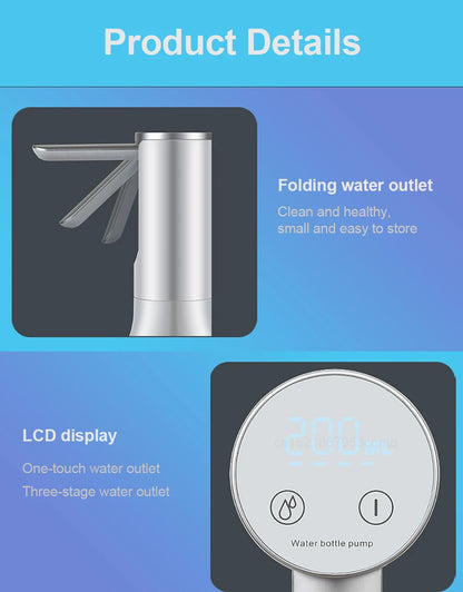 Electric Water Dispenser - Foldable Automatic Water Bottle Pump with USB Rechargeable Battery - ZOOMNSTORE