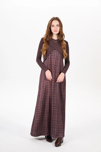 Elegance Satin Dress Set - Adjustable Mockneck Top & Knitted Cross Maxi Floor Length - ZOOMNSTORE