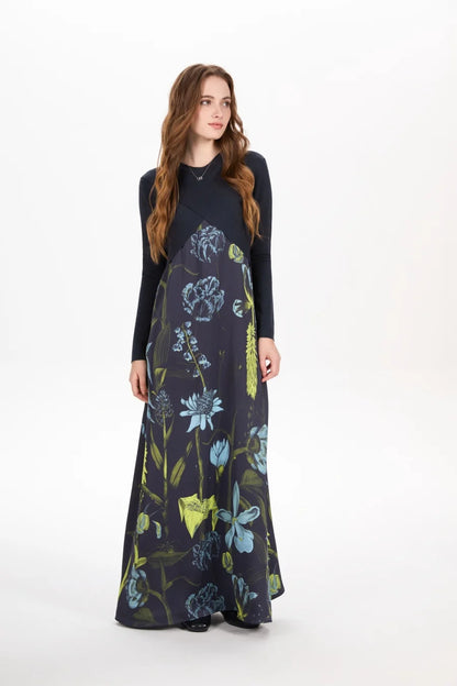 Elegance Satin Dress Set - Adjustable Mockneck Top & Knitted Cross Maxi Floor Length - ZOOMNSTORE