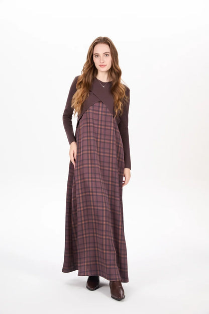 Elegance Satin Dress Set - Adjustable Mockneck Top & Knitted Cross Maxi Floor Length - ZOOMNSTORE