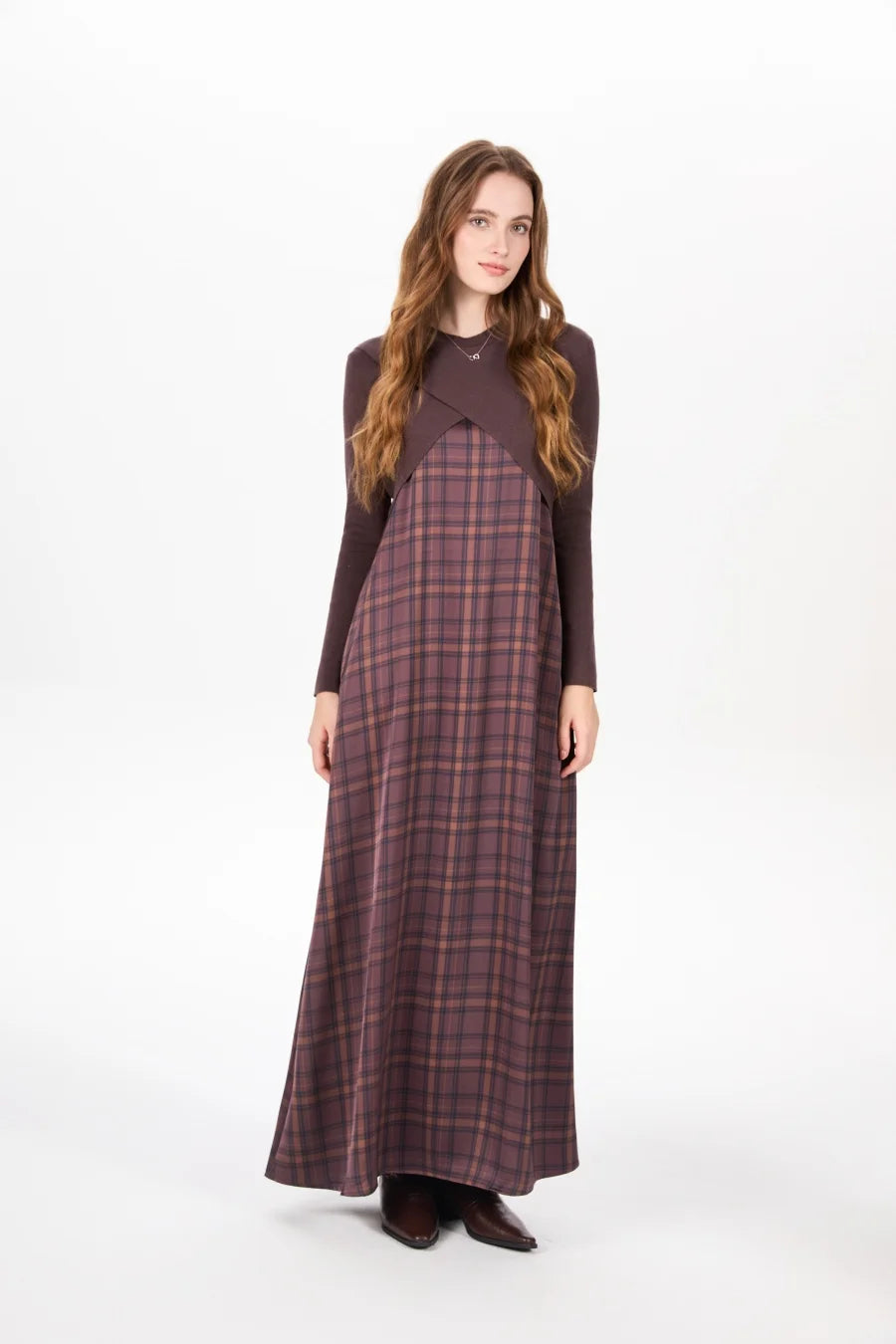 Elegance Satin Dress Set - Adjustable Mockneck Top & Knitted Cross Maxi Floor Length - ZOOMNSTORE