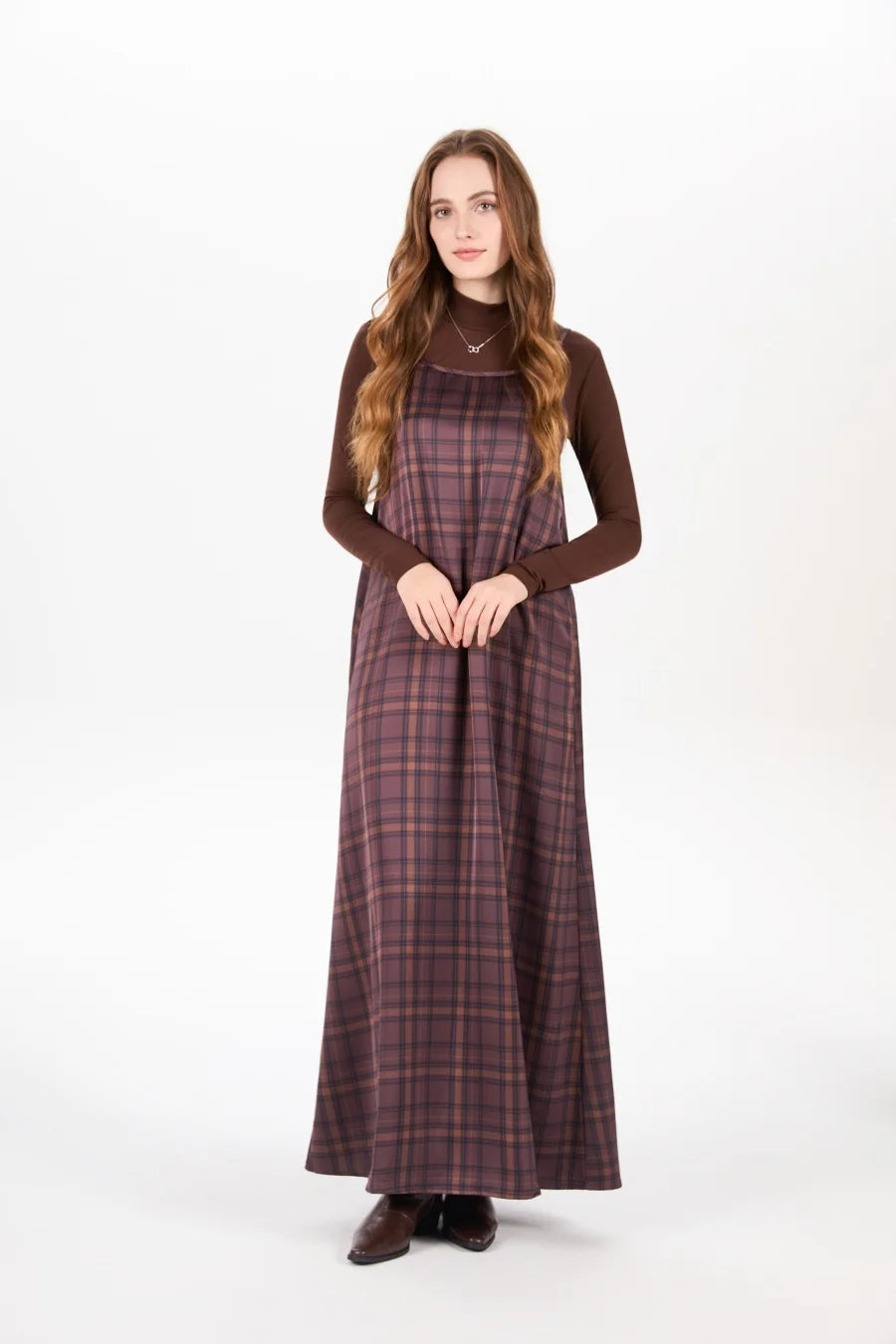 Elegance Satin Dress Set - Adjustable Mockneck Top & Knitted Cross Maxi Floor Length - ZOOMNSTORE
