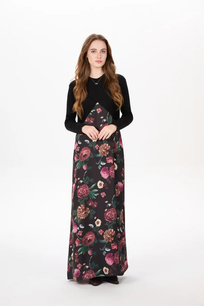 Elegance Satin Dress Set - Adjustable Mockneck Top & Knitted Cross Maxi Floor Length - ZOOMNSTORE
