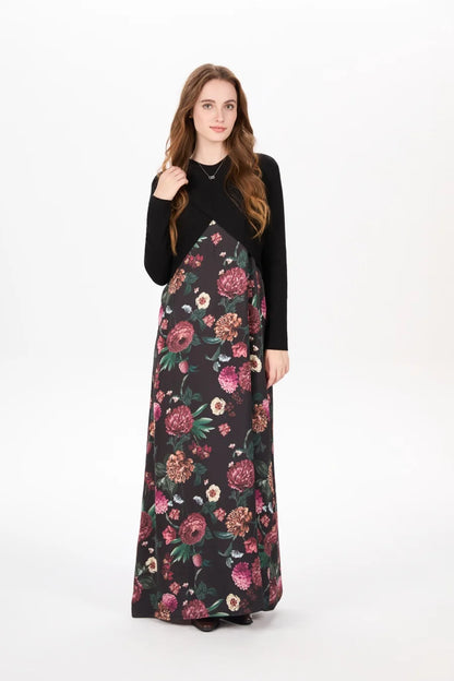 Elegance Satin Dress Set - Adjustable Mockneck Top & Knitted Cross Maxi Floor Length - ZOOMNSTORE