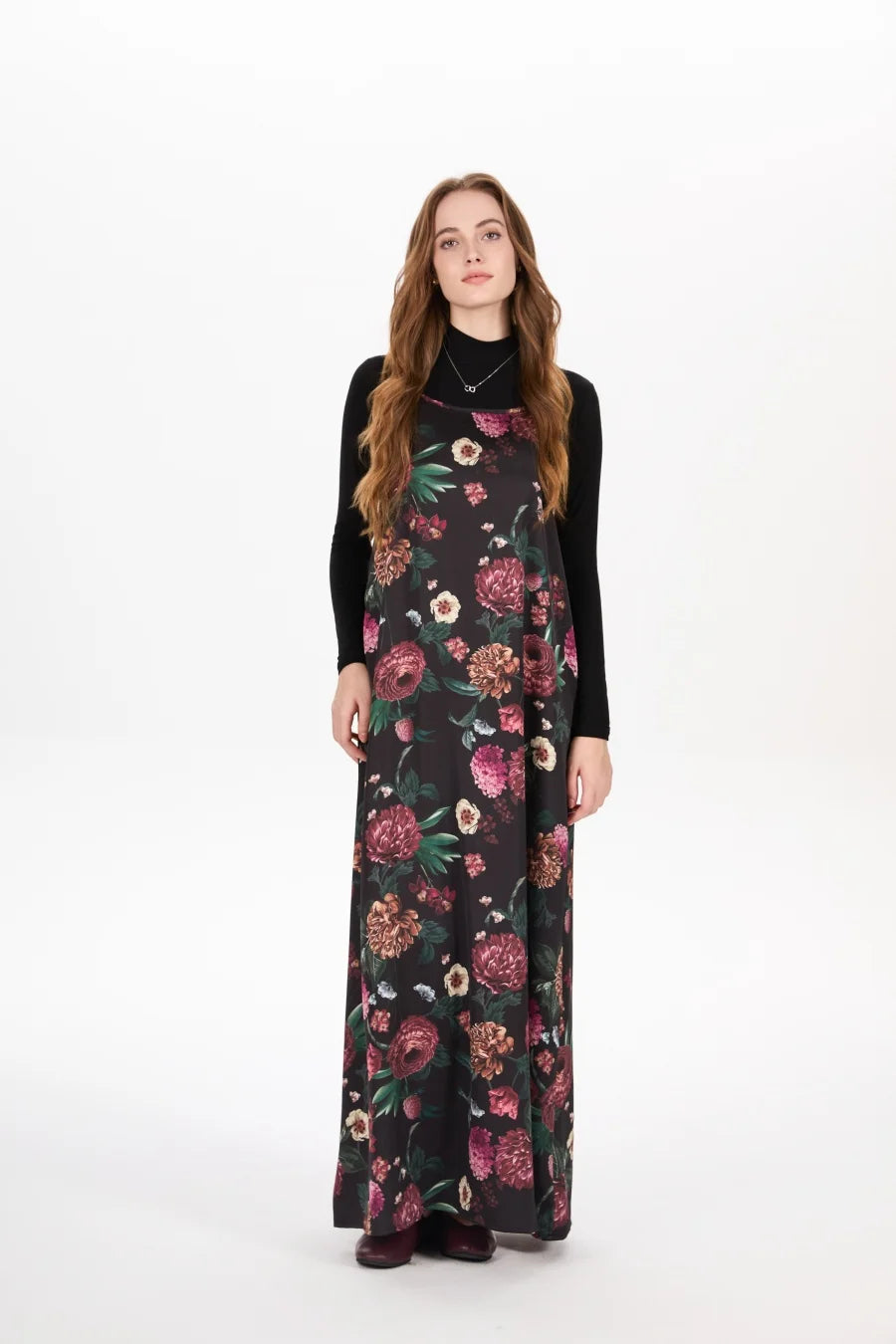 Elegance Satin Dress Set - Adjustable Mockneck Top & Knitted Cross Maxi Floor Length - ZOOMNSTORE