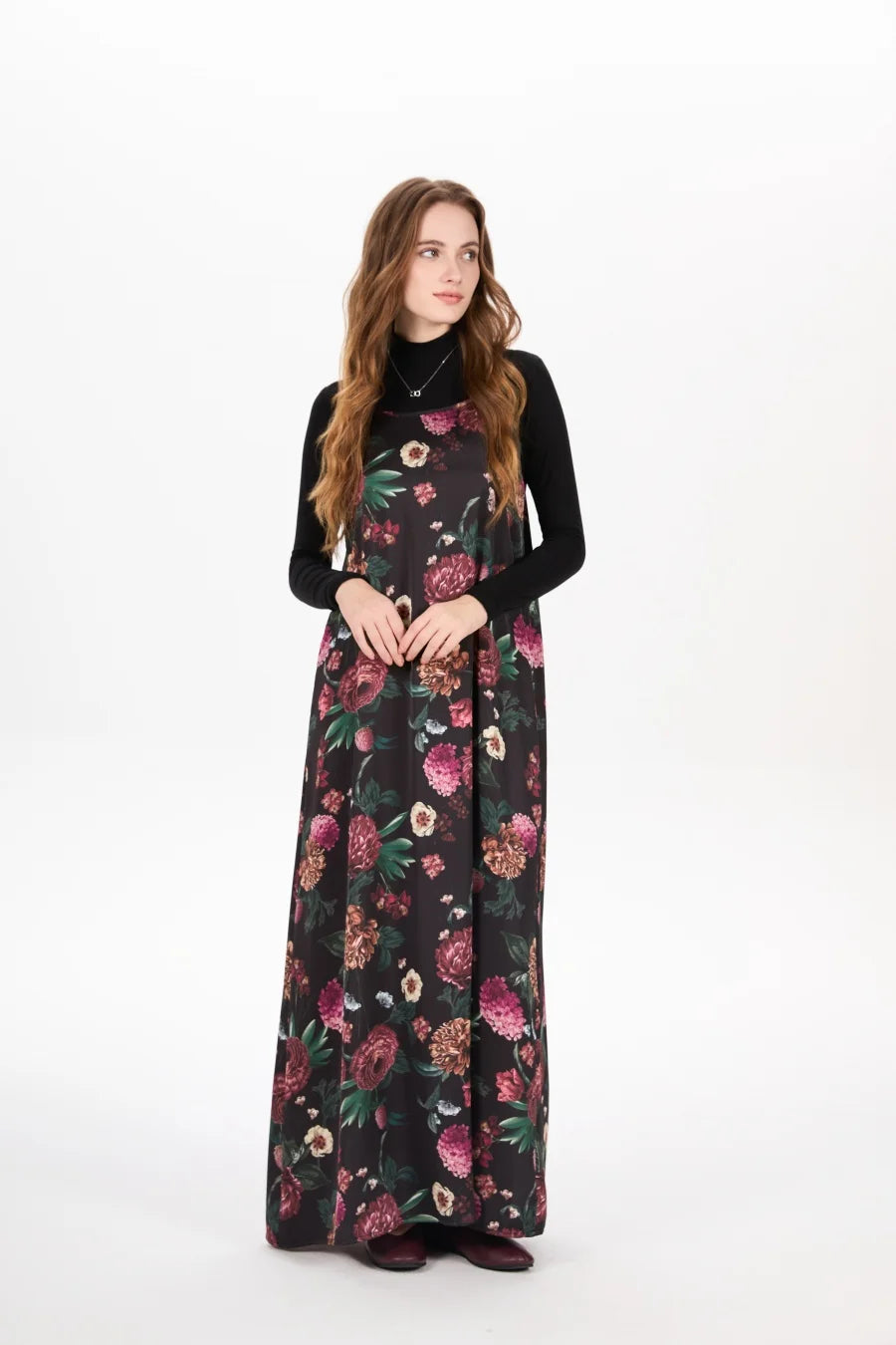 Elegance Satin Dress Set - Adjustable Mockneck Top & Knitted Cross Maxi Floor Length - ZOOMNSTORE