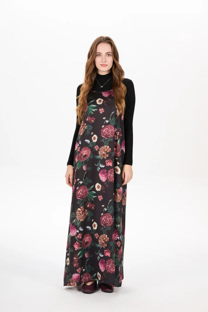 Elegance Satin Dress Set - Adjustable Mockneck Top & Knitted Cross Maxi Floor Length - ZOOMNSTORE