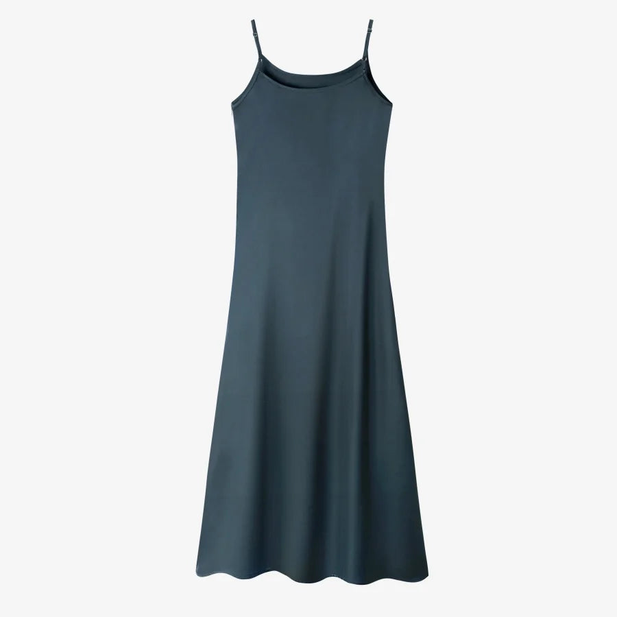 Elegance Satin Dress Set - Adjustable Mockneck Top & Knitted Cross Maxi Floor Length - ZOOMNSTORE