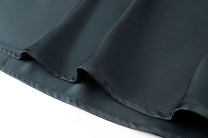 Elegance Satin Dress Set - Adjustable Mockneck Top & Knitted Cross Maxi Floor Length - ZOOMNSTORE