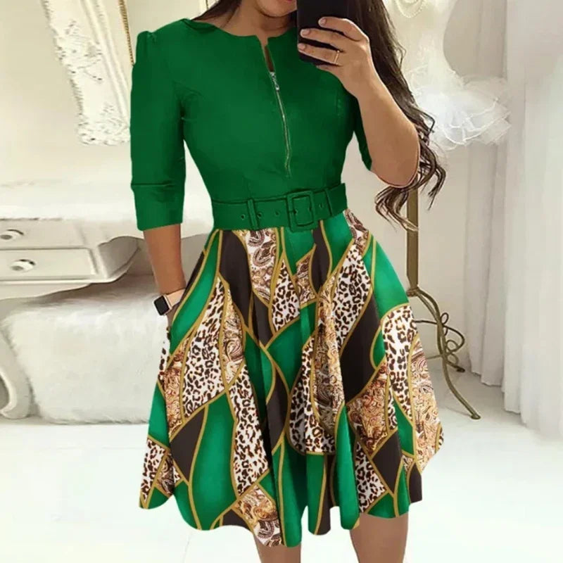 Elegant A-line Patchwork Dress - Womens AutumnWinter Party  Office Dress - ZOOMNSTORE