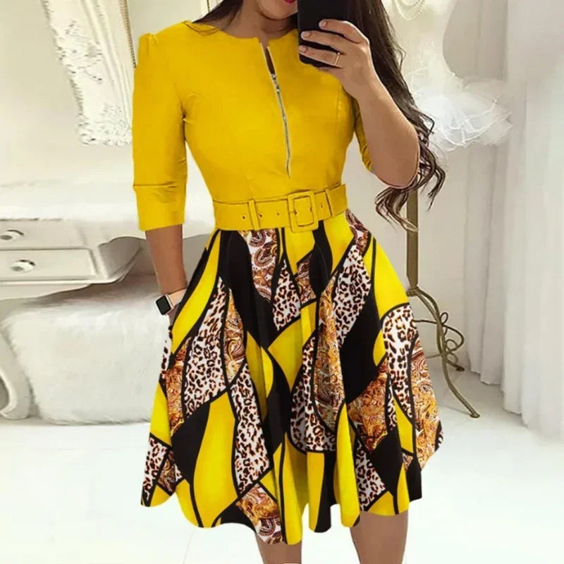 Elegant A-line Patchwork Dress - Womens AutumnWinter Party  Office Dress - ZOOMNSTORE