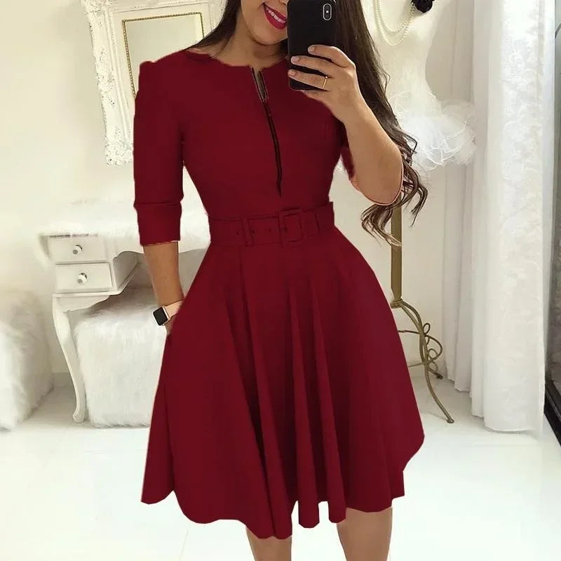 Elegant A-line Patchwork Dress - Womens AutumnWinter Party  Office Dress - ZOOMNSTORE